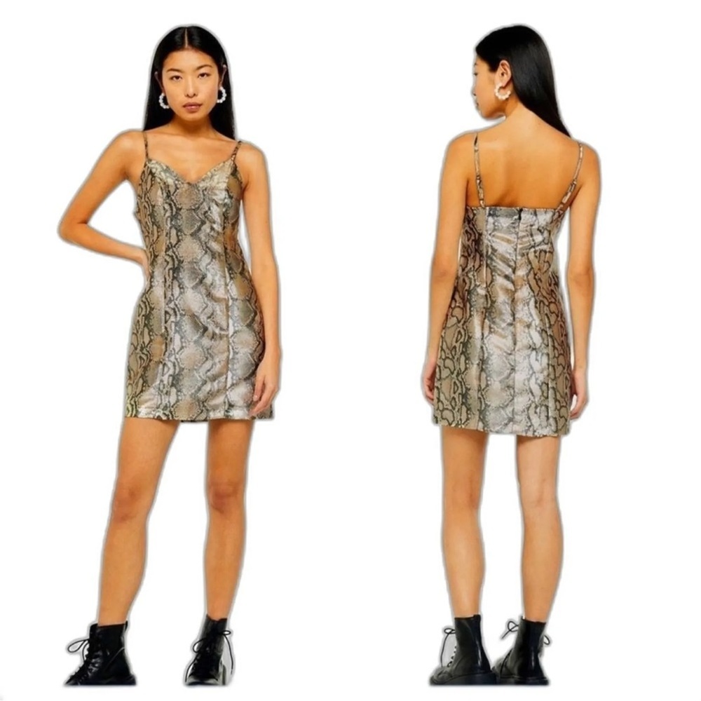 Topshop Snake Print Two Tone Metallic Mini Dress Size 10